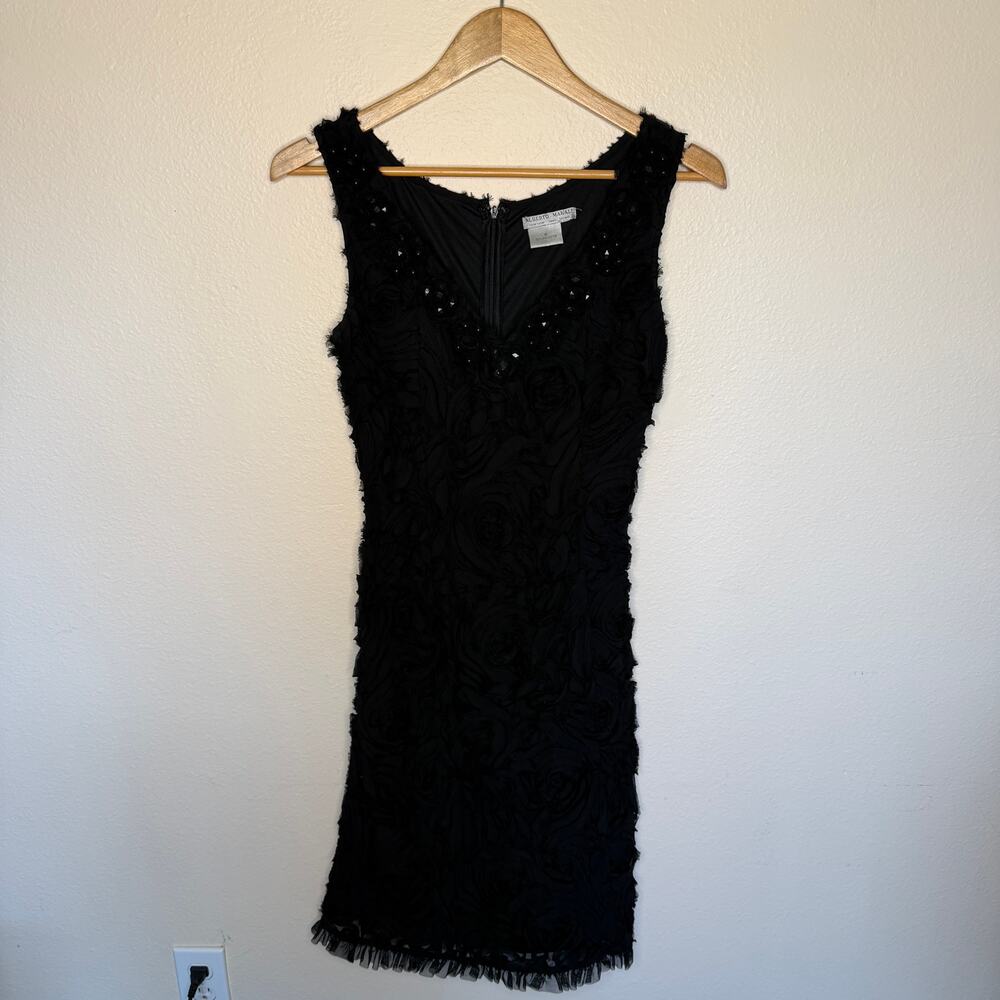 Alberto Makali Black Rose Ruffle Embellished Vneck Sleeveless Dress 4